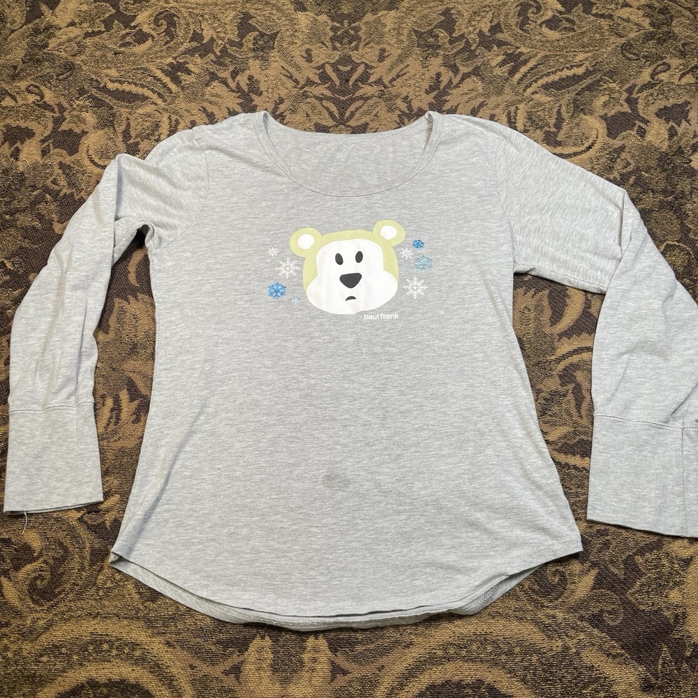 Vtg Paul Frank Gray Long Sleeve Bear Logo Long Sleeve Womens Size Large